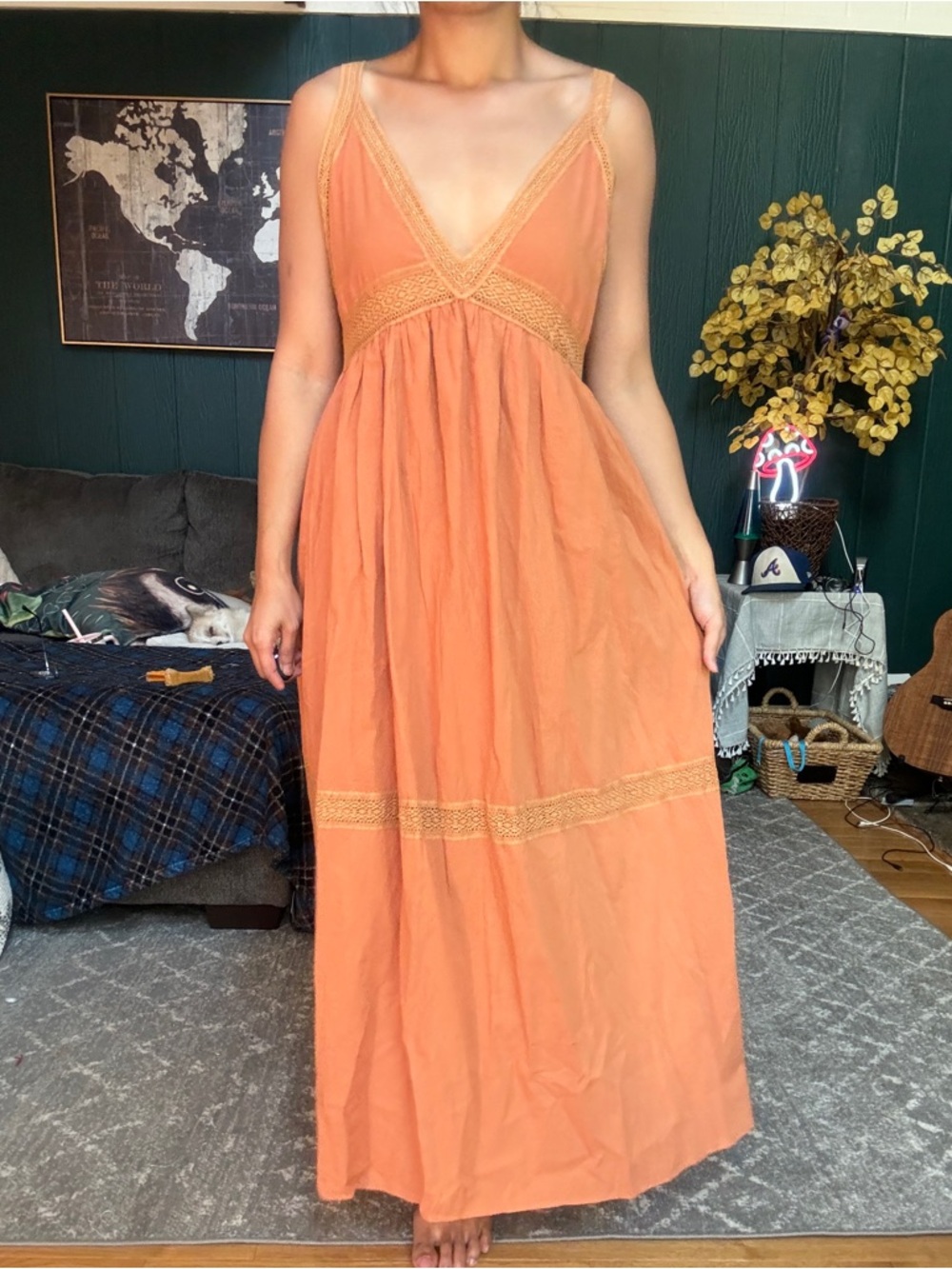 Hersy Orange Crochet-Trim Maxi Dress